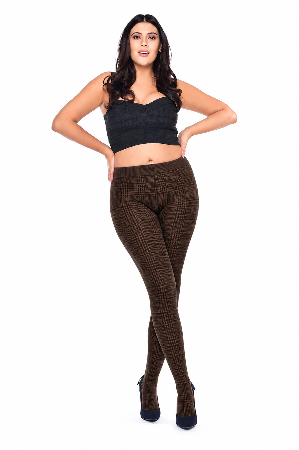 50 Denier Curvy Super Stretch panty Ruitje Donkerbruin - Afbeelding 2